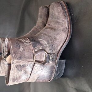 Frye Women's 8 Conway Brown Vintage Patina Leather Harness Boots Side Zip